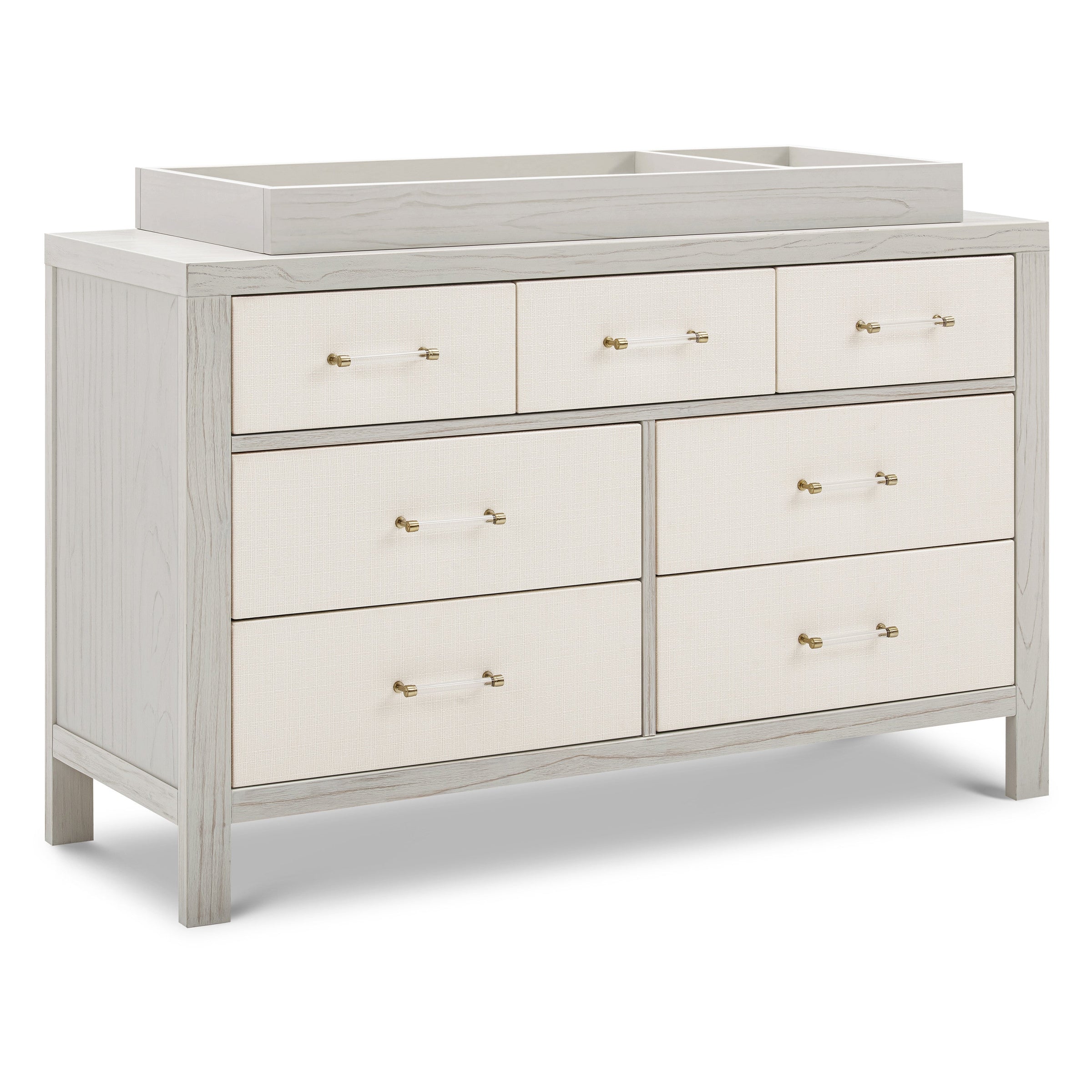 M24816WDFPEW,Eloise 7-Drawer Assembled Dresser in White Driftwood and Performance Pearl Eco-Weave