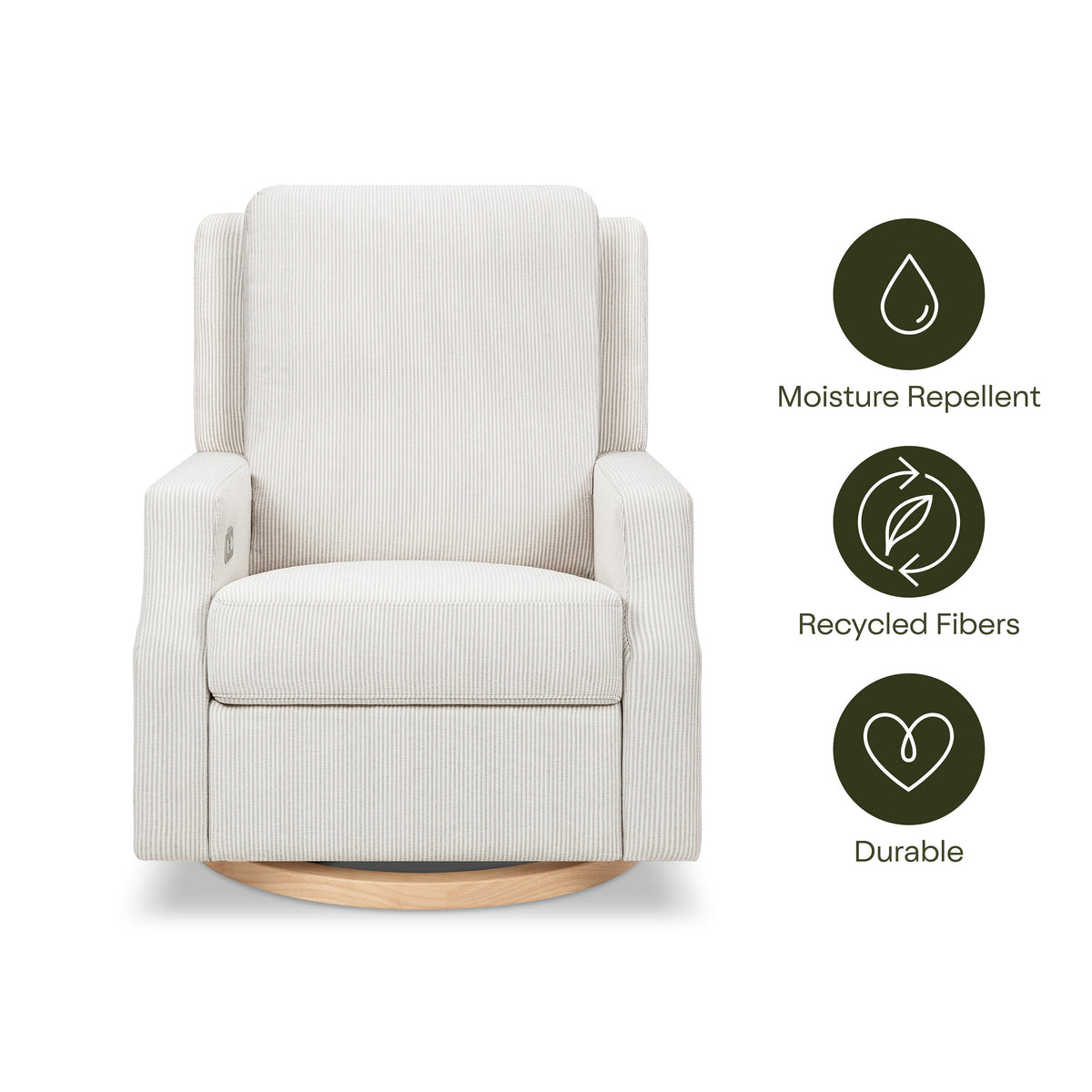 M22286FCSLB,Crewe Electronic Swivel Glider Recliner in Fog Chatham Stripe Performance Eco-Weave w/LB