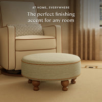 M33385OSCTF,Nate Berkus x Babyletto Astre Ottoman in Perf Olive Stripe Eco-Crossweave w/Toffee feet
