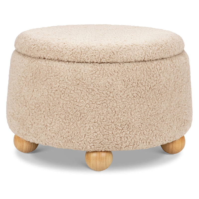 M30985CSGHF,Tuffet Storage Ottoman in Chai Shearling w/Honey Ball Feet