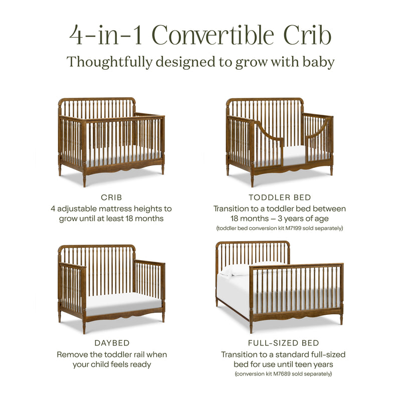 M7141NL,Liberty 4-in-1 Convertible Spindle Crib in Natural Walnut