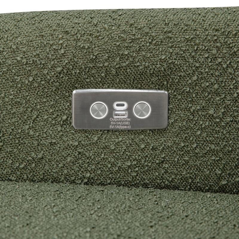 M11288OBLB,Kiwi Glider Recliner w/ Electronic Control and USB in Olive Boucle w/Light Wood Base