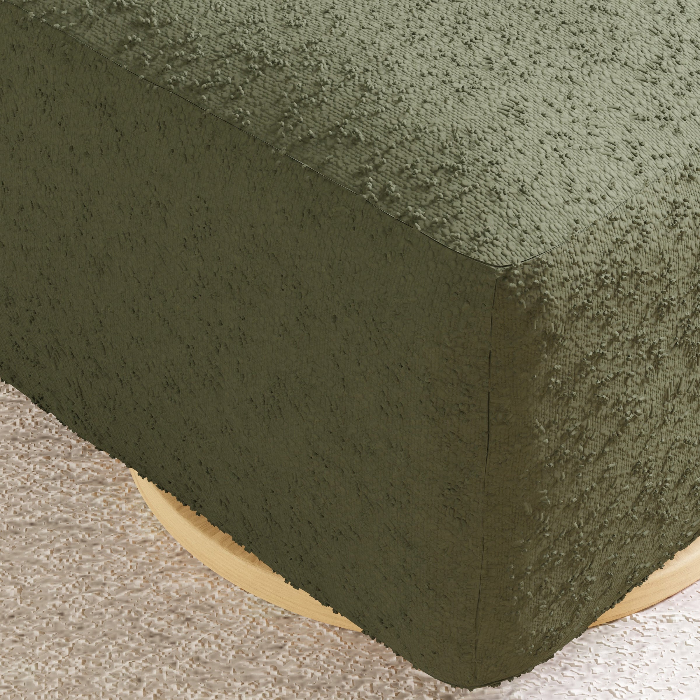 M26385OBLB,Kiwi Gliding Ottoman in Olive Boucle w/ Light Wood Base