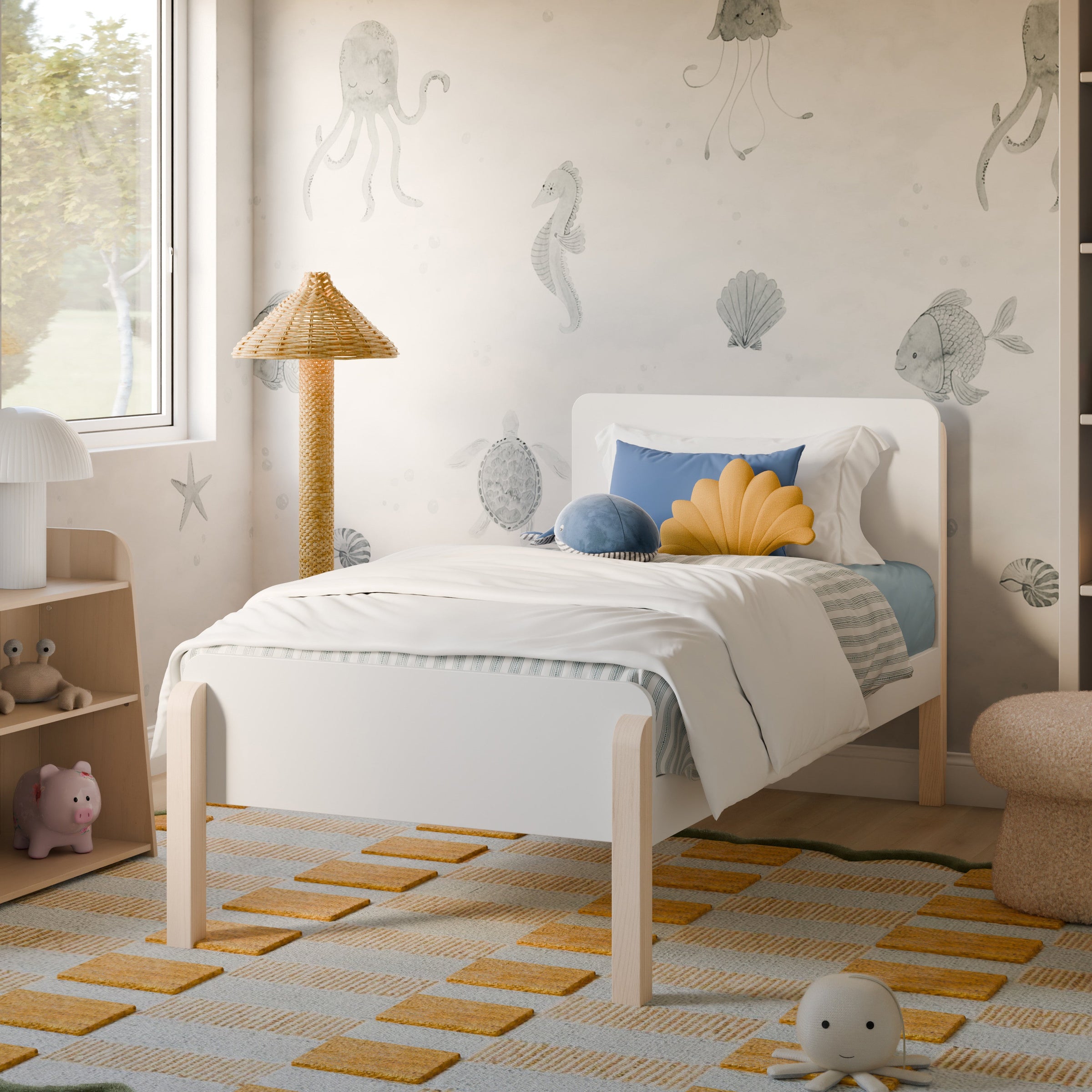 M18469WNX,TipToe Twin Bed in White and Washed Natural