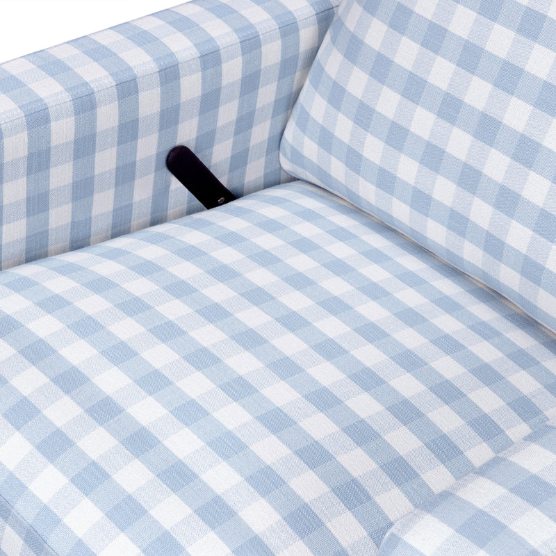 M22287BGHLB,Crewe Recliner and Swivel Glider in Blue Gingham with Light Wood Base