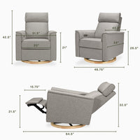B17186PGEWLB,Willa Plus Power Glider Recliner w/ Power Headrest in Performance Grey Eco-Weave w/Light Wood Base