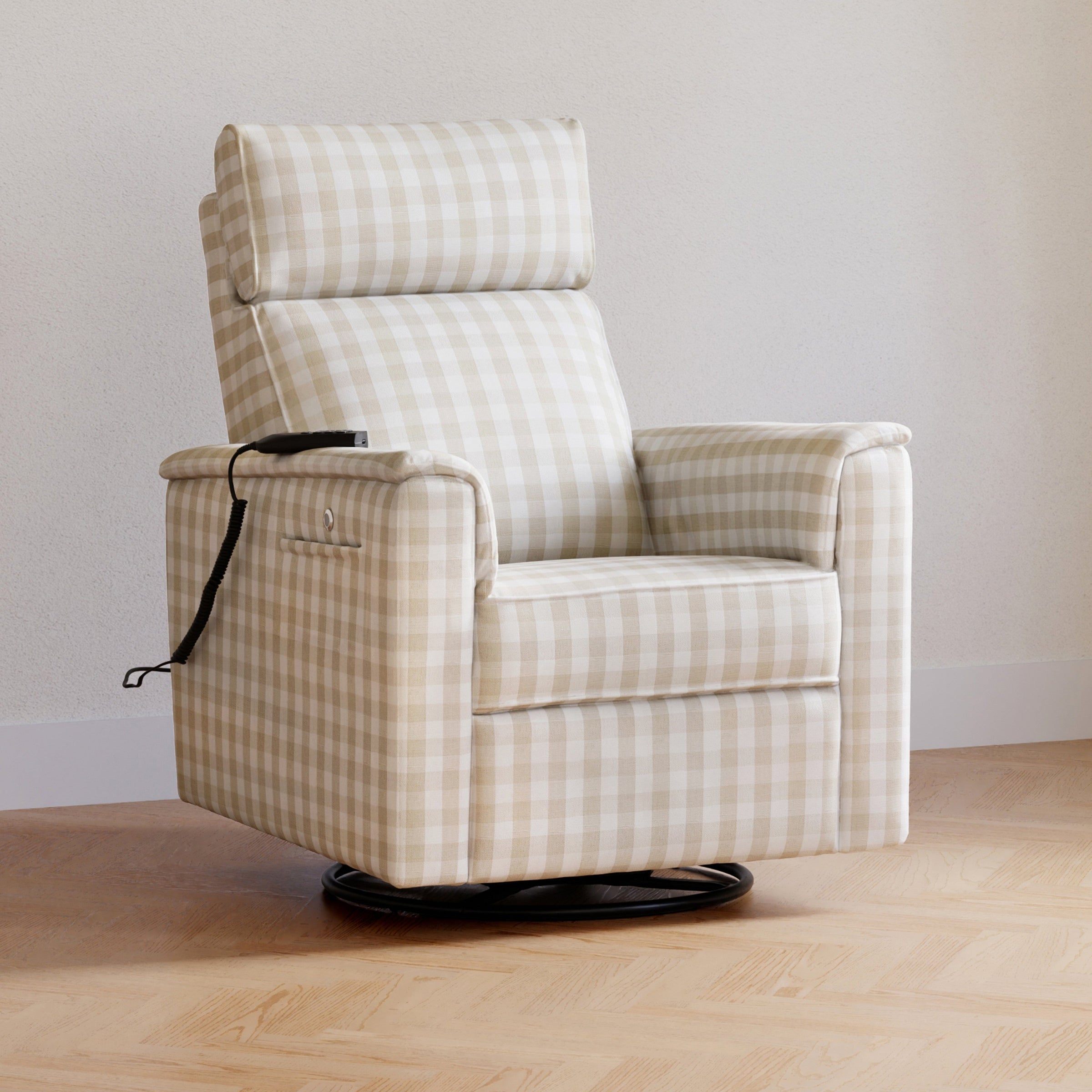 M17183TGH,Willa Deluxe Power Glider Recliner w/Heat&Massage in Tan Gingham