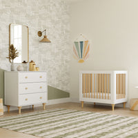 M9098WN,Lolly 4-in-1 Convertible Mini Crib and Twin Bed w/Toddler Bed Conversion Kit in White/Natural