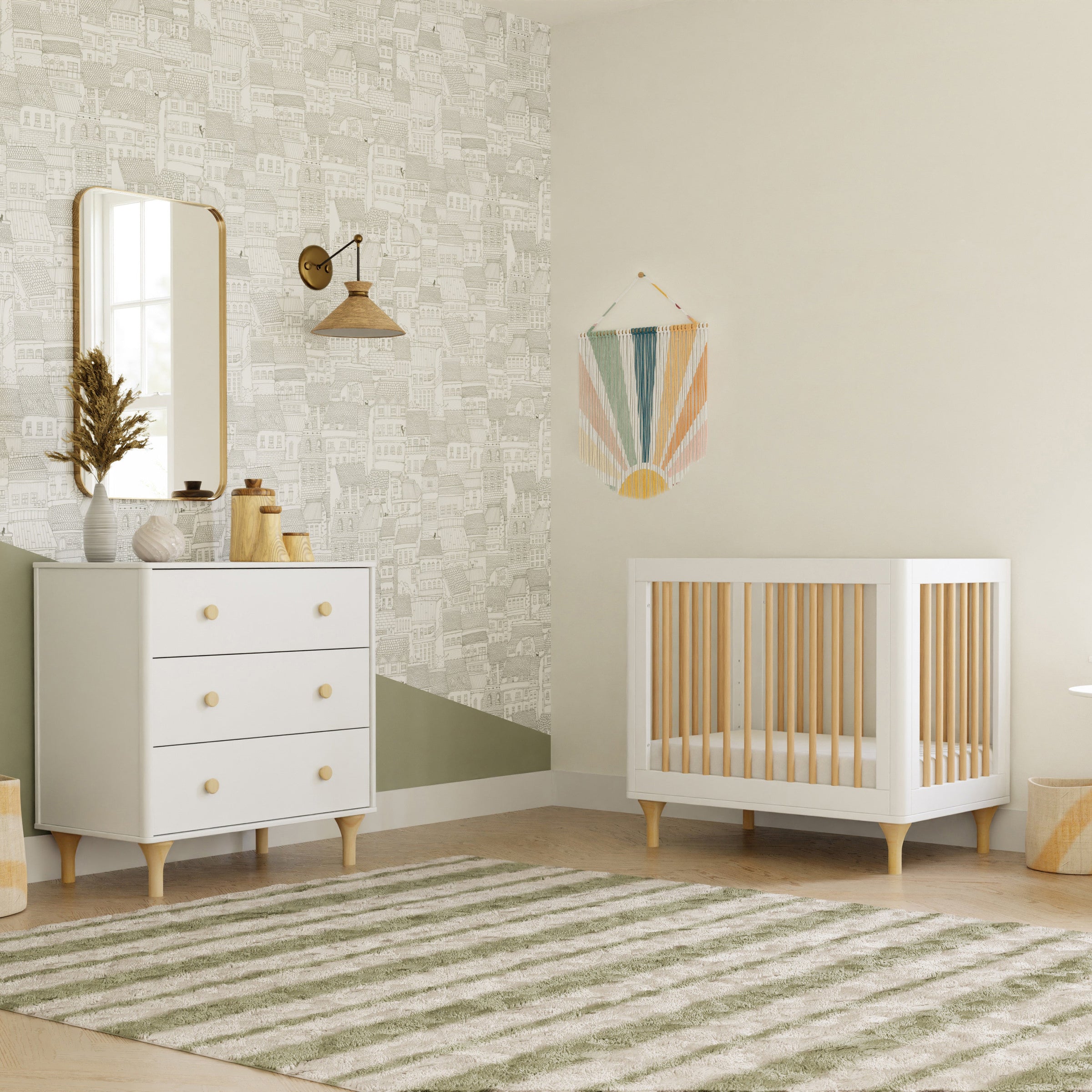 M9098WN,Lolly 4-in-1 Convertible Mini Crib and Twin Bed w/Toddler Bed Conversion Kit in White/Natural
