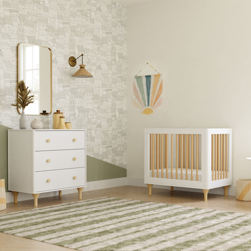 M9098WN,Lolly 4-in-1 Convertible Mini Crib and Twin Bed w/Toddler Bed Conversion Kit in White/Natural
