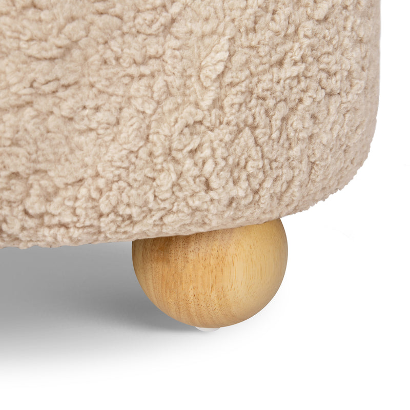 M30985CSGHF,Tuffet Storage Ottoman in Chai Shearling w/Honey Ball Feet