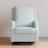 M22287BPBDB,Crewe Recliner and Swivel Glider in Bellflowers in Powdered Blue w/Dark Wood Base