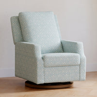 M22287BPBDB,Crewe Recliner and Swivel Glider in Bellflowers in Powdered Blue w/Dark Wood Base
