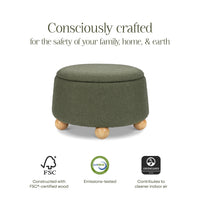 M30985POBHF,Tuffet Storage Ottoman in Performance Olive Boucle w/Honey Ball Feet