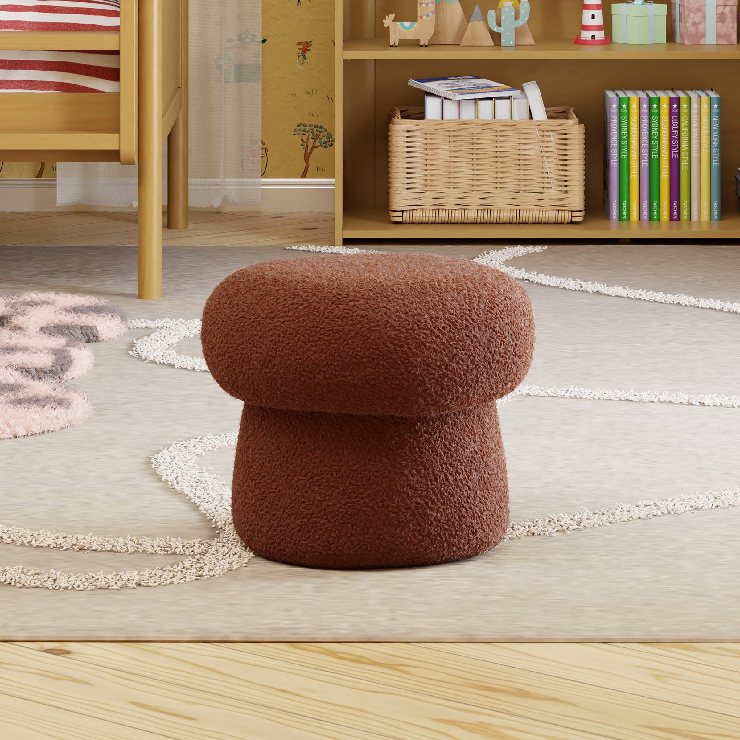 M31585RT,Mini Mushroom Pouf in Rouge Teddy Loop