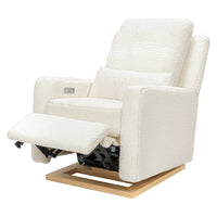 M23085CMSGLB,Sigi Glider Recliner w/ Electronic Control and USB in Cream Shearling w/Light Wood Base