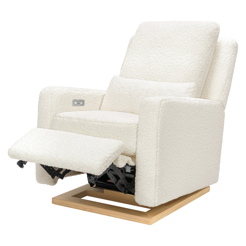 M23085CMSGLB,Sigi Glider Recliner w/ Electronic Control and USB in Cream Shearling w/Light Wood Base