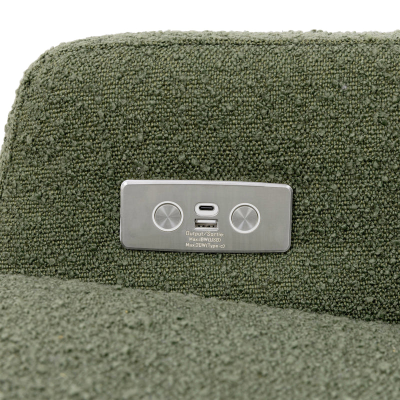 M22286OBLB,Crewe Electronic Swivel Glider Recliner in Olive Boucle w/Light Wood Base