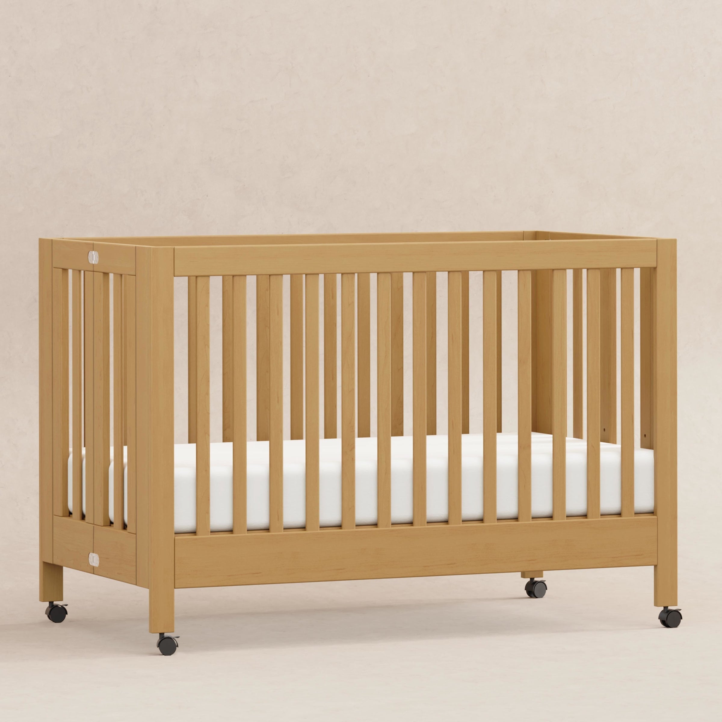 M6601HY,Maki Full-Size Folding Crib w/ Toddler Bed Conversion Kit in Honey