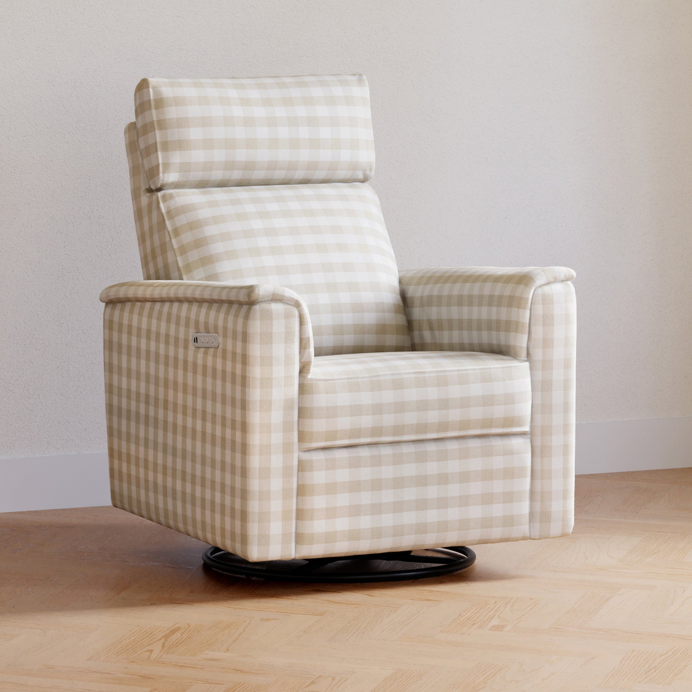 M17182TGH,Willa Pro Power Glider Recliner w/ Power Lumbar in Tan Gingham