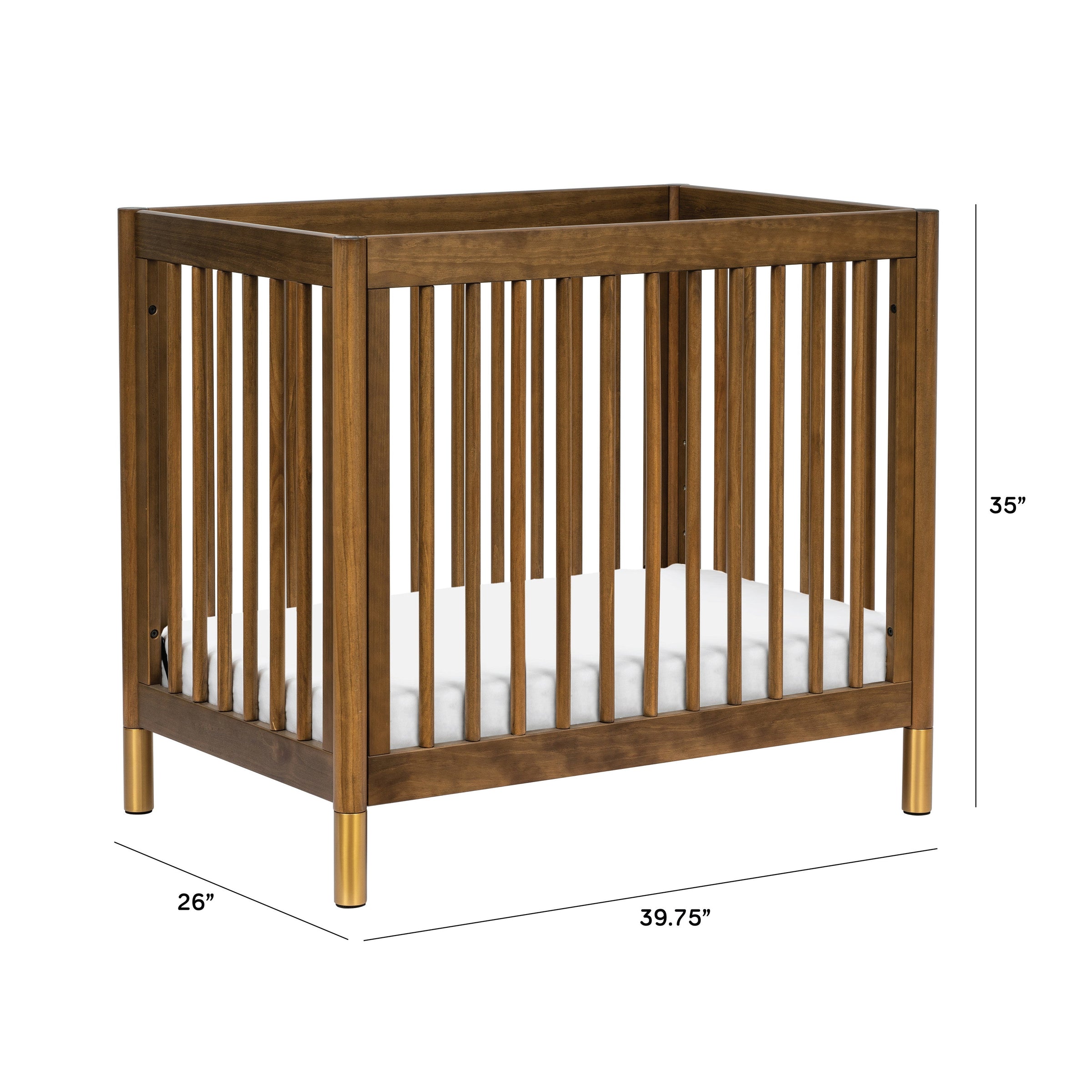 M12998NLGLD,Gelato 4-in-1 Convertible Mini Crib and Twin bed in Natural Walnut Finish with Gold Feet