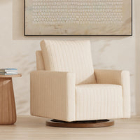 M26687PCMEWDB,Poe Channeled Swivel Glider in Performance Cream Eco-Weave w/ Dark Wood Base