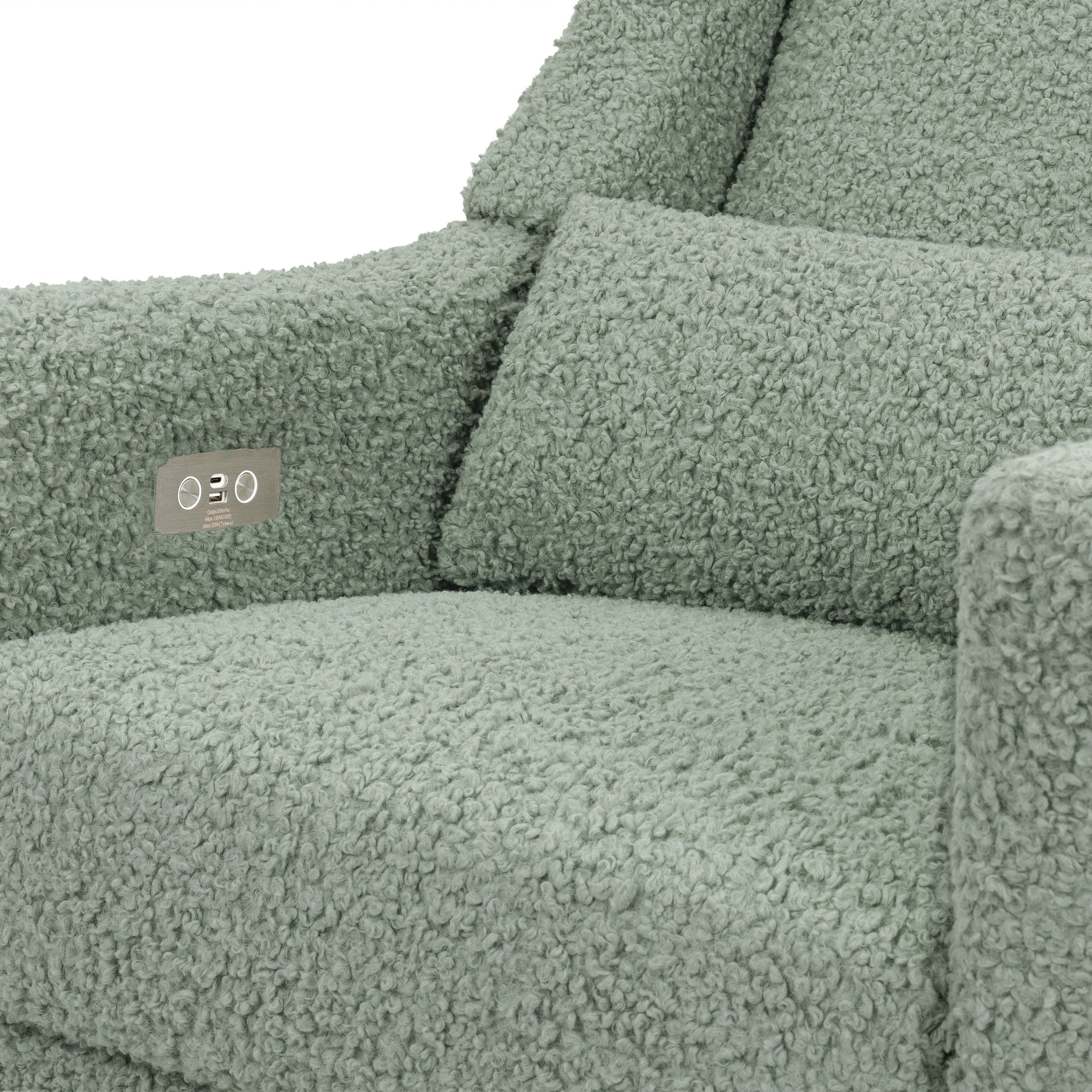 M11288STLB,Kiwi Glider Recliner w/ Electronic Control and USB in Sage Teddy Loop w/ Light Wood Base