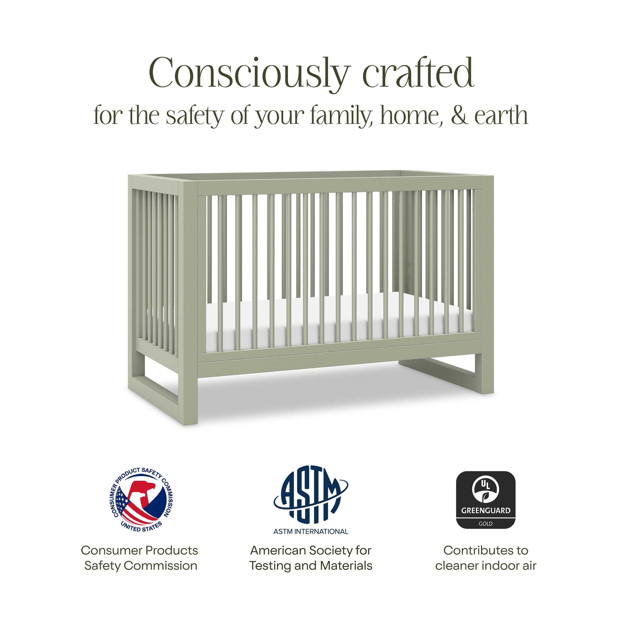 M23301FS,Nantucket 3-in-1 Convertible Crib w/Toddler Bed Conversion Kit in French Sage