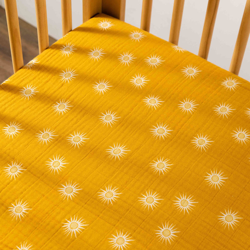 T26935,Golden Hour Muslin Crib Sheet in GOTS Certified Organic Cotton