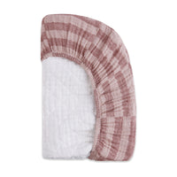 T30437,Maroon Stripe Quilted Muslin Changing Pad Cover in GOTS Certified Organic Cotton