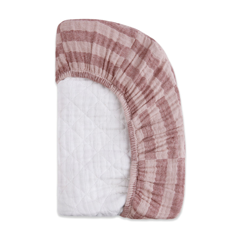 T30437,Maroon Stripe Quilted Muslin Changing Pad Cover in GOTS Certified Organic Cotton