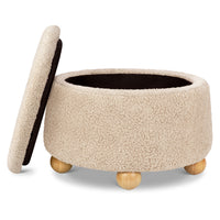 M30985CSGHF,Tuffet Storage Ottoman in Chai Shearling w/Honey Ball Feet