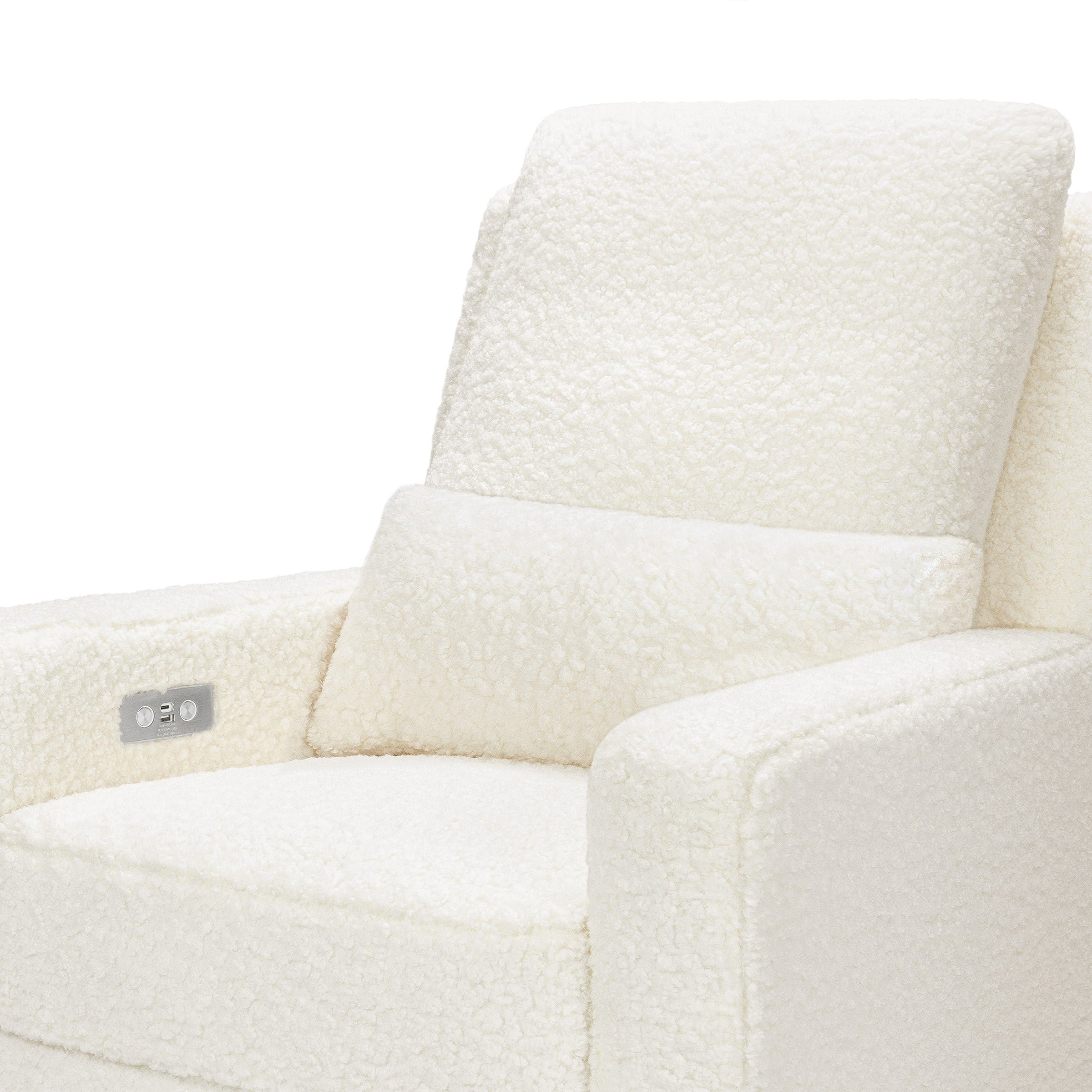 M23085CMSGLB,Sigi Glider Recliner w/ Electronic Control and USB in Cream Shearling w/Light Wood Base