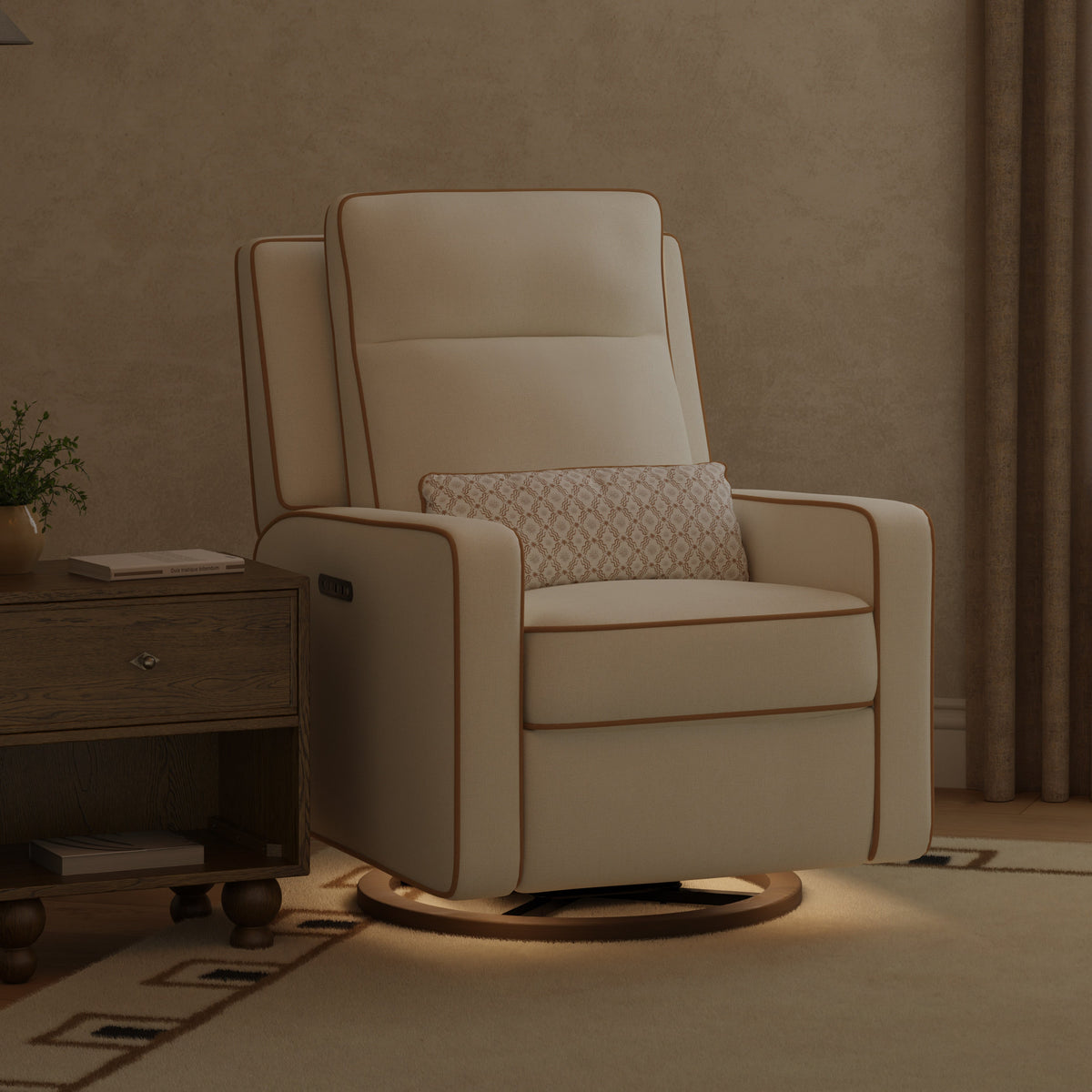 M23082PCMTB,Nate Berkus x Babyletto Sigi Pro Power Recliner in Performance Cream Linen w/Toffee Base