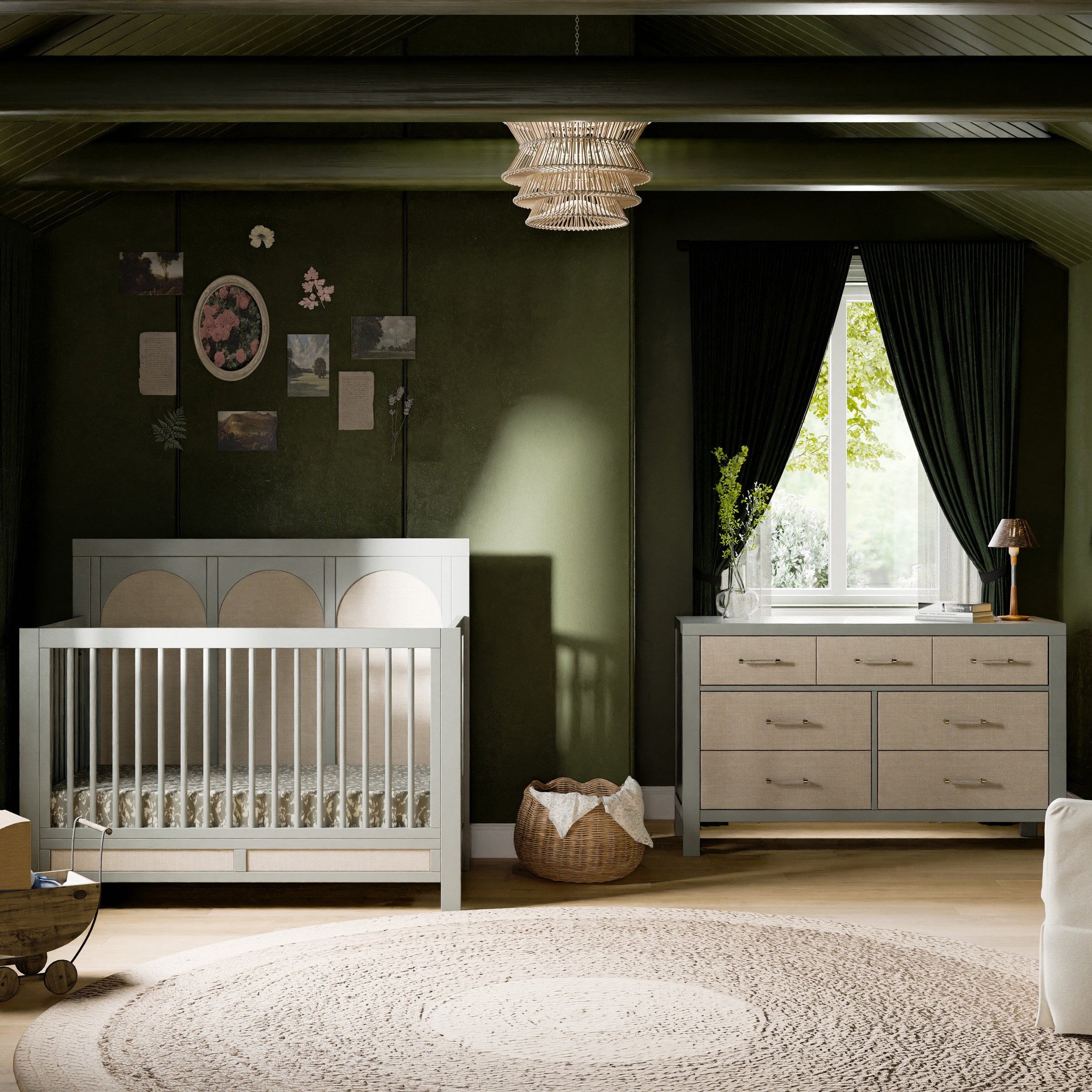 M24801FSPSEW,Eloise 4-in-1 Convertible Crib in French Sage and Performance Sand Eco-Weave