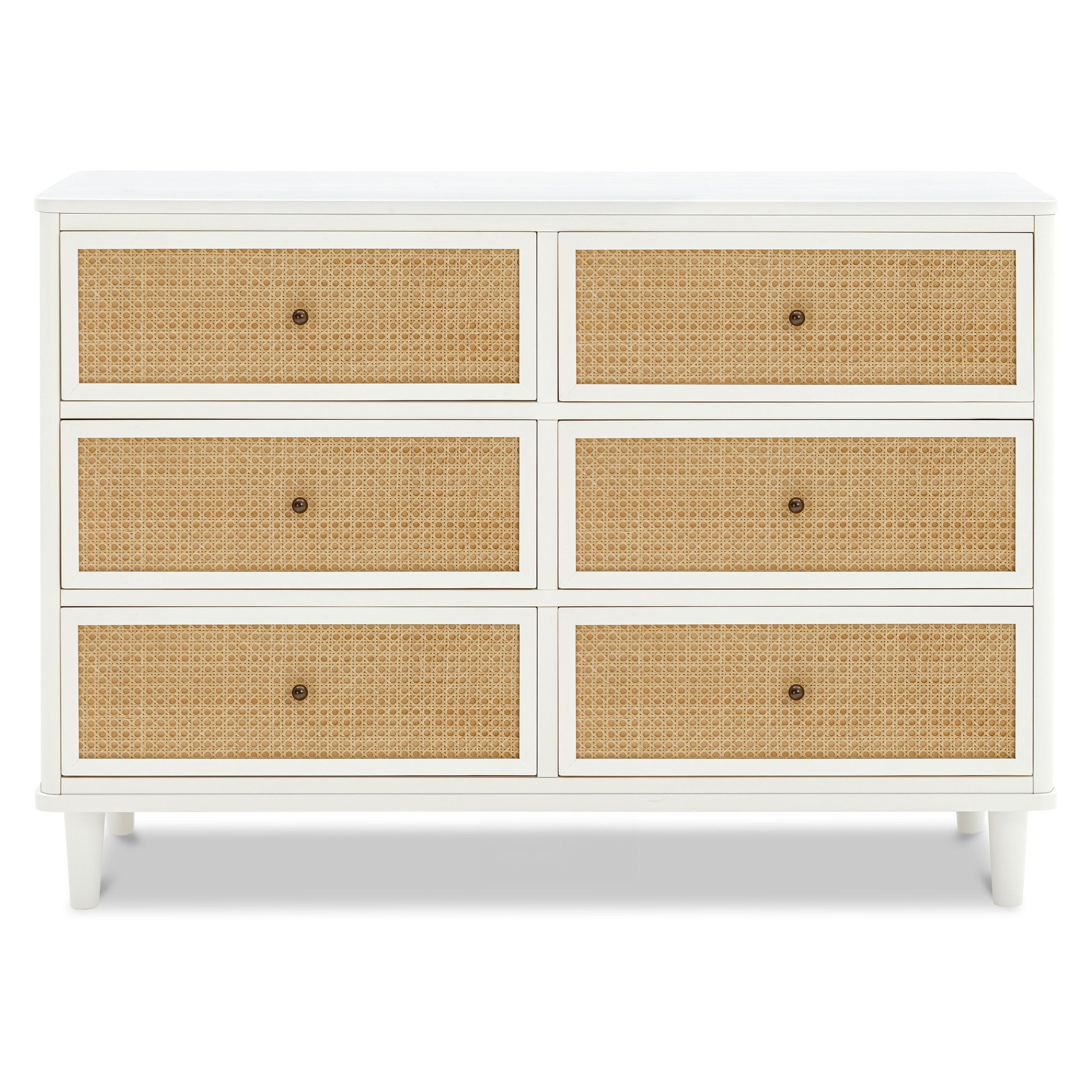 M23716RWHC,Marin with Cane 6 Drawer Assembled Dresser in Warm White and Honey Cane