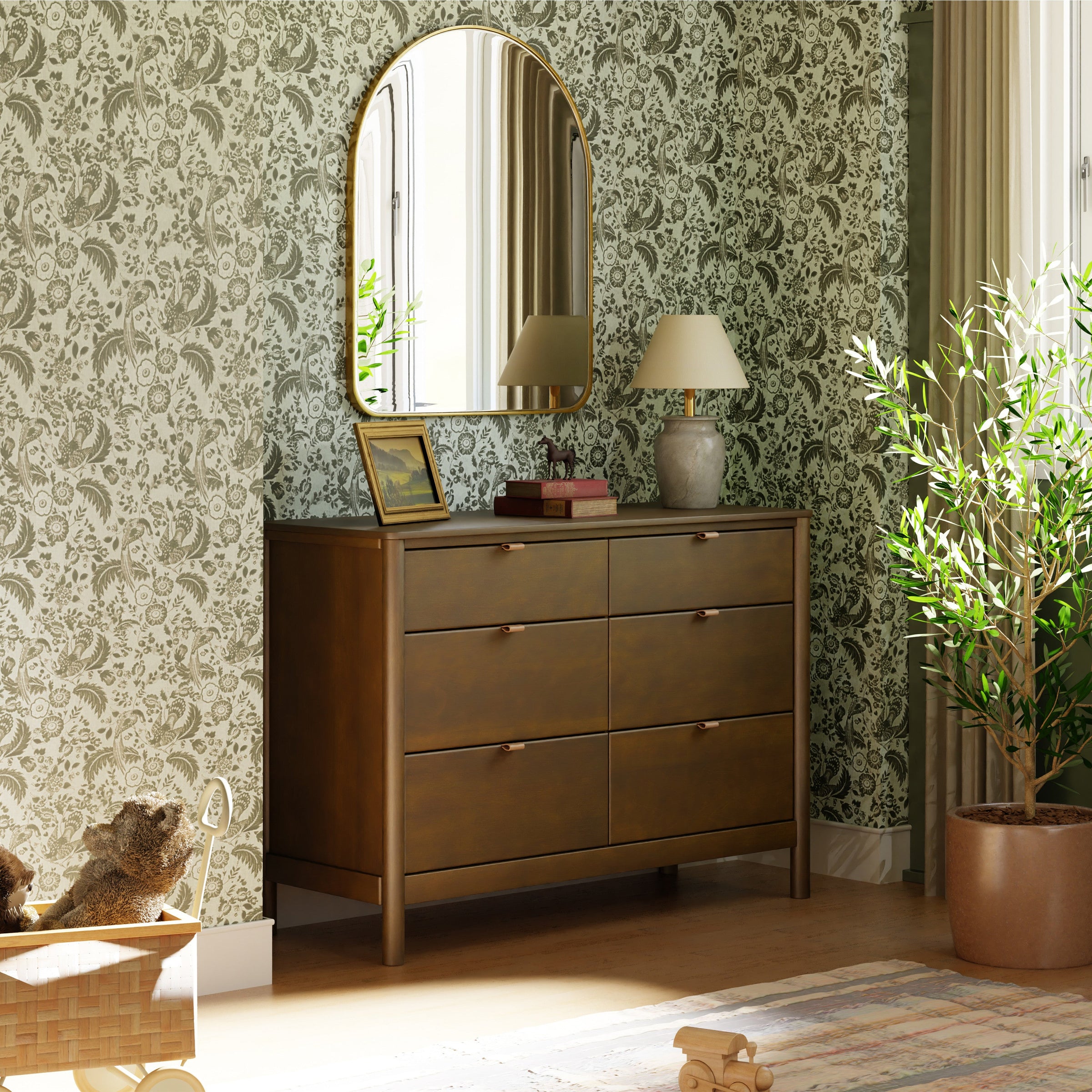 M25616NL,Bondi 6-Drawer Assembled Dresser in Natural Walnut