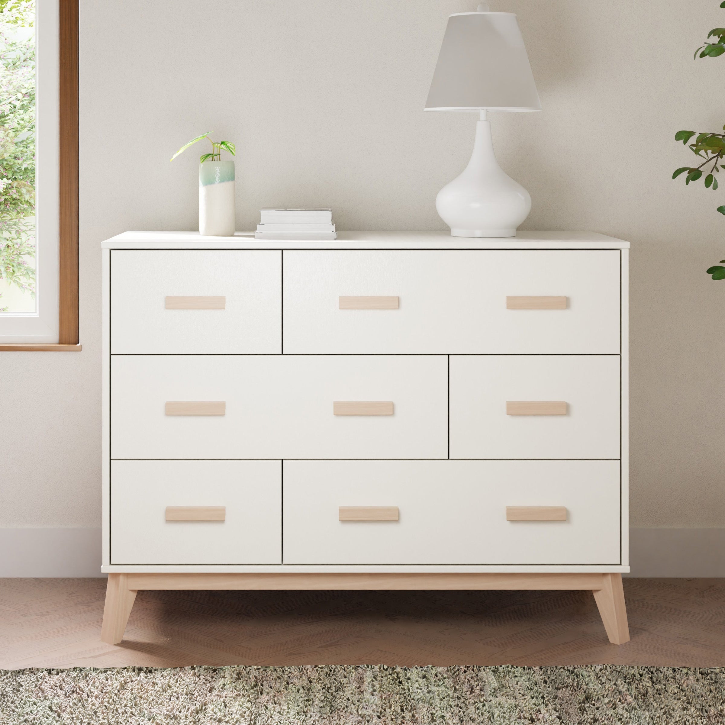 M5826WNX,Scoot 6-Drawer Dresser in White/Washed Natural