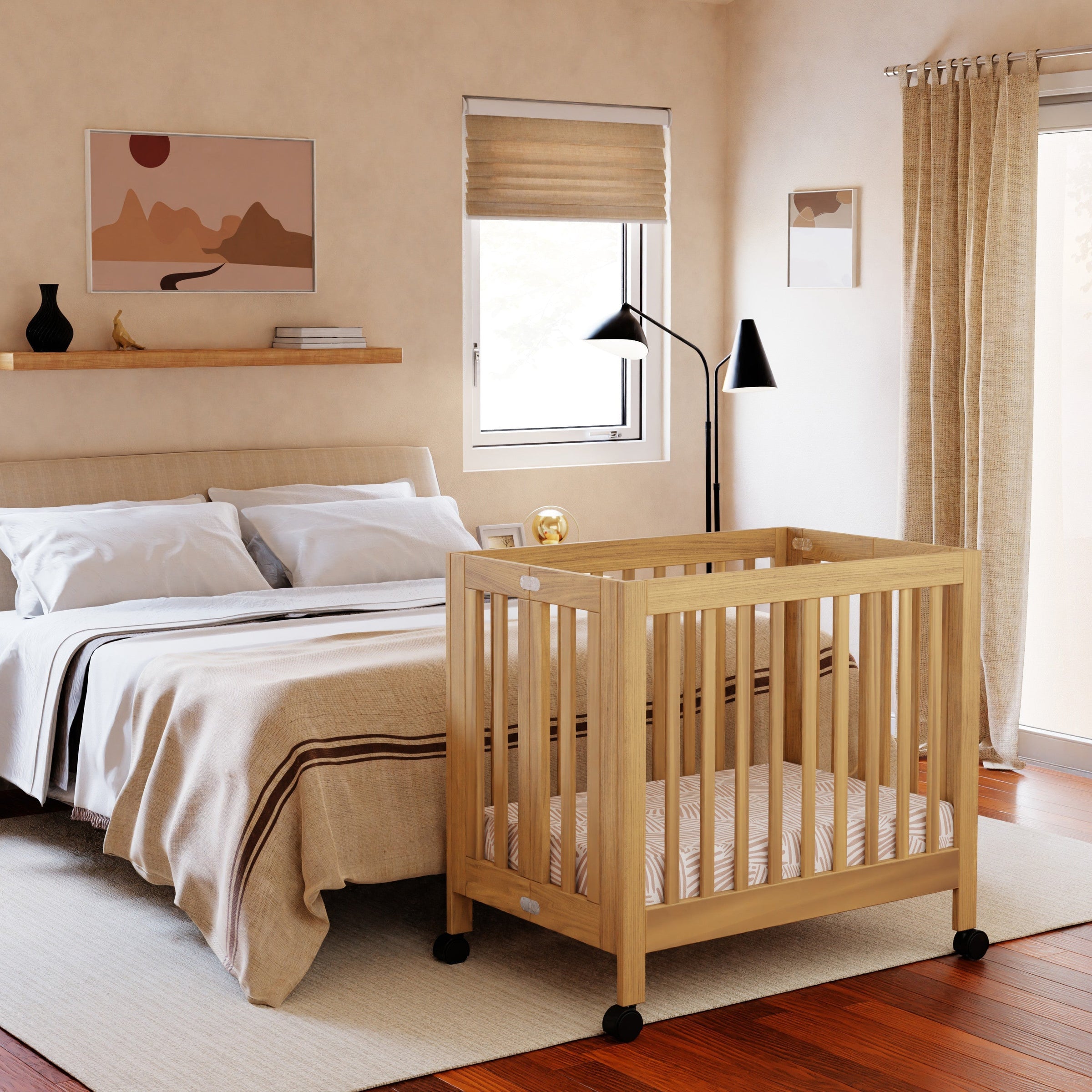 M6698HY,Origami Mini Crib in Honey