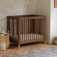 M12998NLGLD,Gelato 4-in-1 Convertible Mini Crib and Twin bed in Natural Walnut Finish with Gold Feet