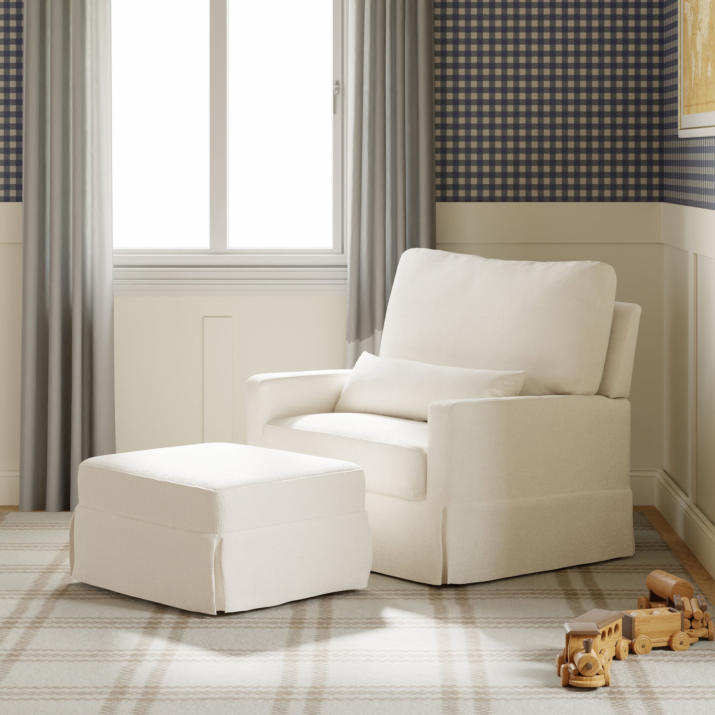 M21787PCMEW,Crawford Pillowback Comfort Swivel Glider in Performance Cream Eco-Weave