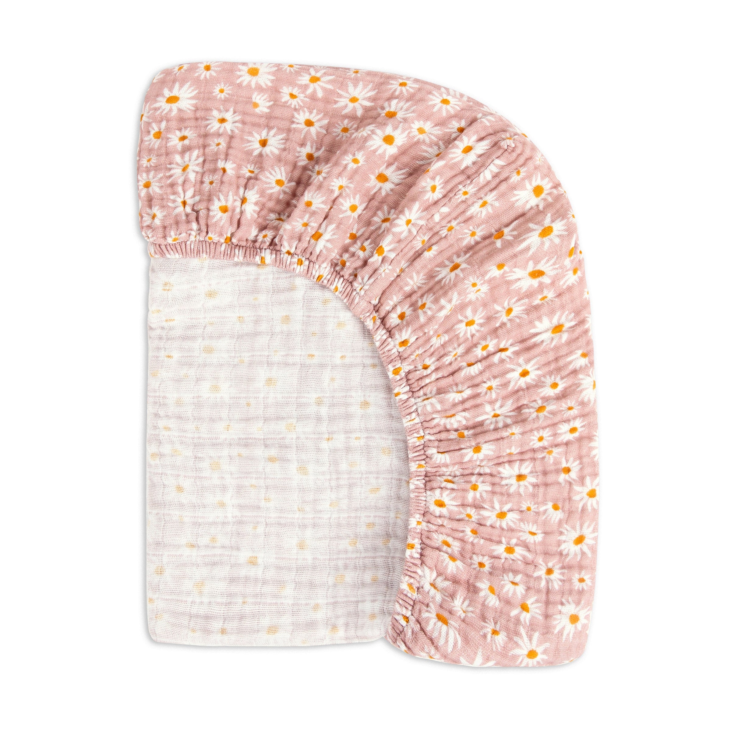 T28035,Daisy Muslin Crib Sheet in GOTS Certified Organic Cotton