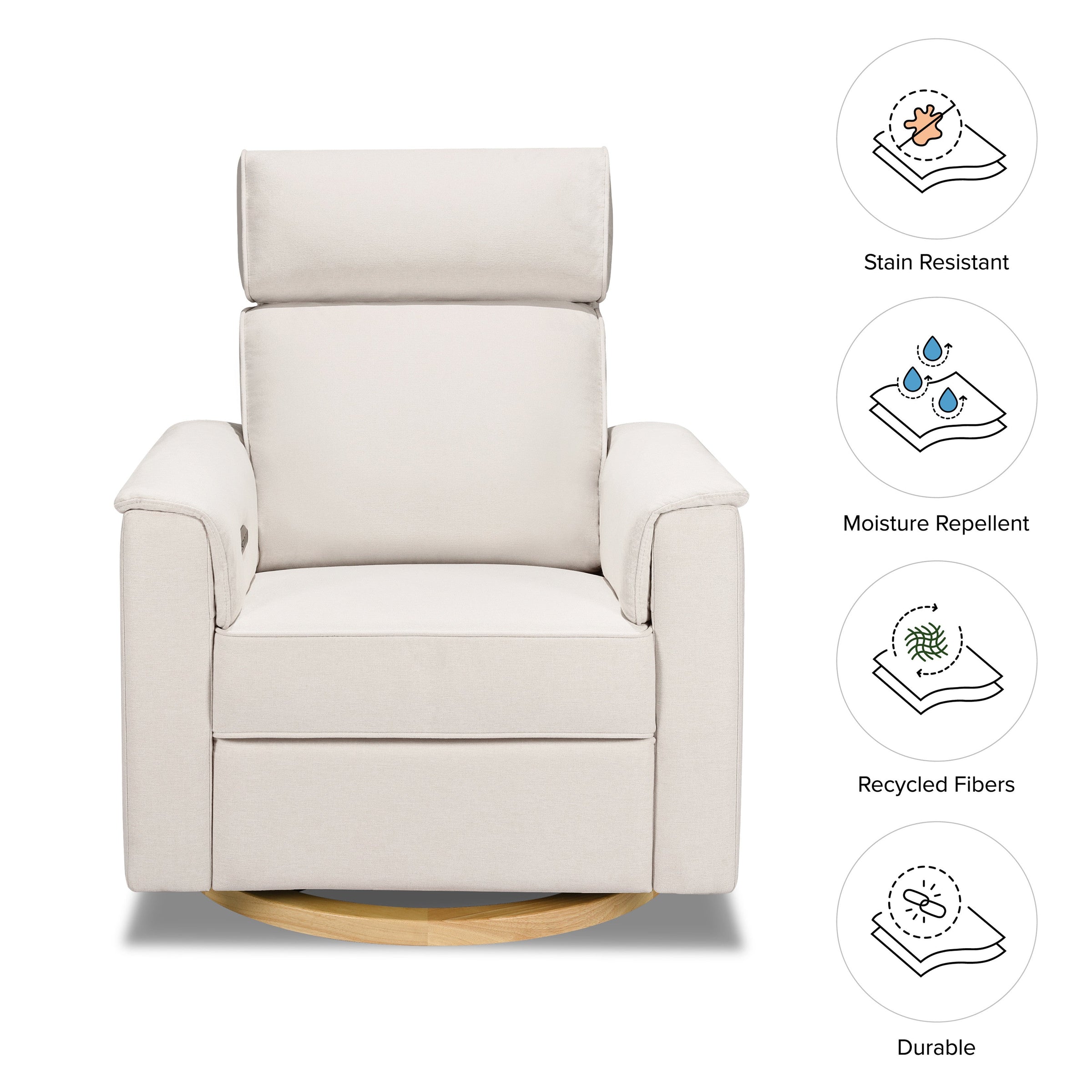 B17186PCMEWLB,Willa Plus Power Glider Recliner w/ Power Headrest in Performance Cream Eco-Weave w/Light Wood base
