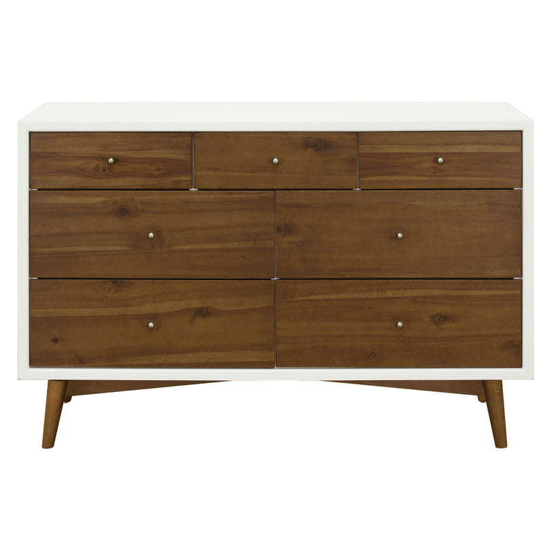 M15916RWNL,Palma 7-Drawer Double Dresser  Assembled in Warm White w/Natural Walnut