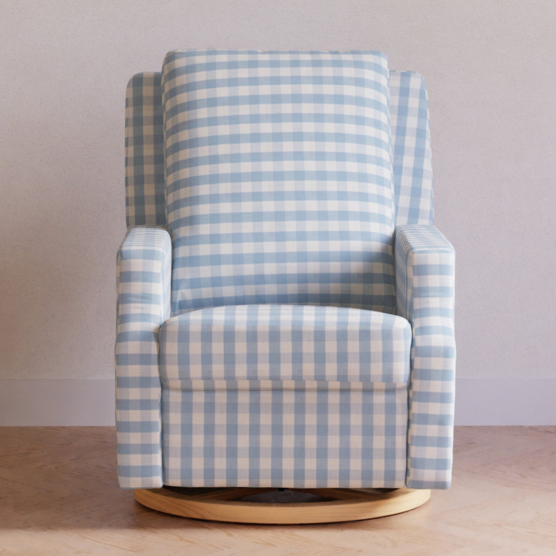 M22287BGHLB,Crewe Recliner and Swivel Glider in Blue Gingham with Light Wood Base