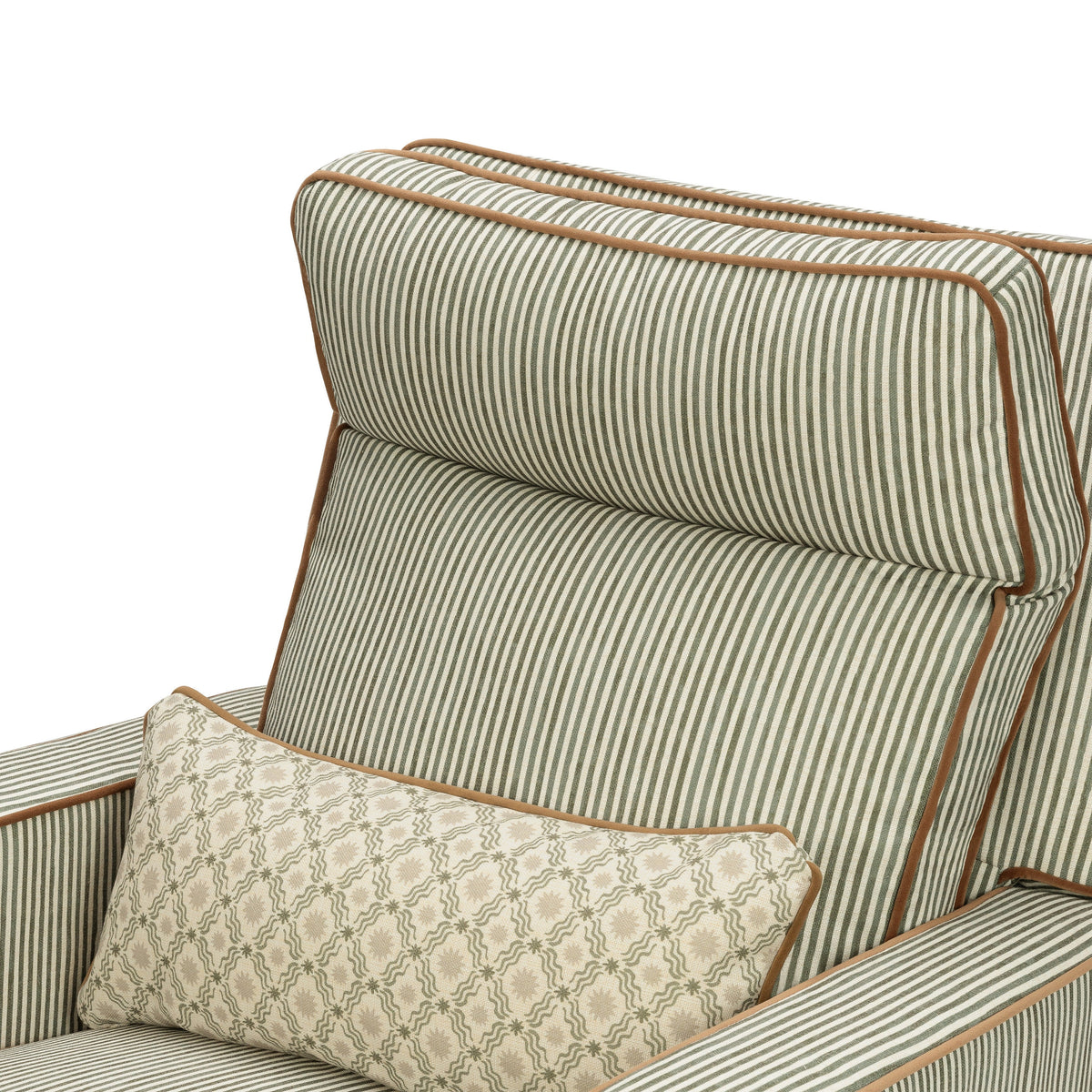 M23082OSCTB,Nate Berkus x Babyletto Sigi Pro Power Recliner in Perf Olive Stripe Eco-Crossweave w/Toffee Base