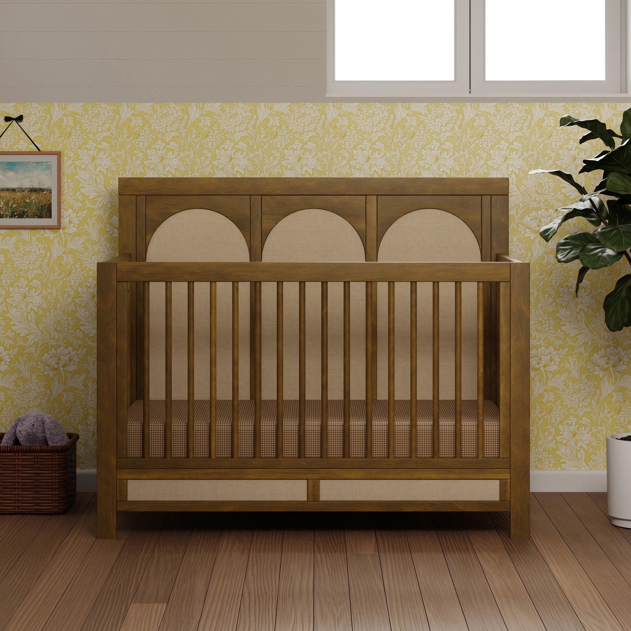 M24801NLPSEW,Eloise 4-in-1 Convertible Crib in Natural Walnut & Performance Sand Eco-Weave