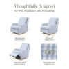 M22286BGHLB,Crewe Electronic Swivel Glider Recliner in Blue Gingham with Light Wood Base