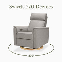 B17186PGEWLB,Willa Plus Power Glider Recliner w/ Power Headrest in Performance Grey Eco-Weave w/Light Wood Base