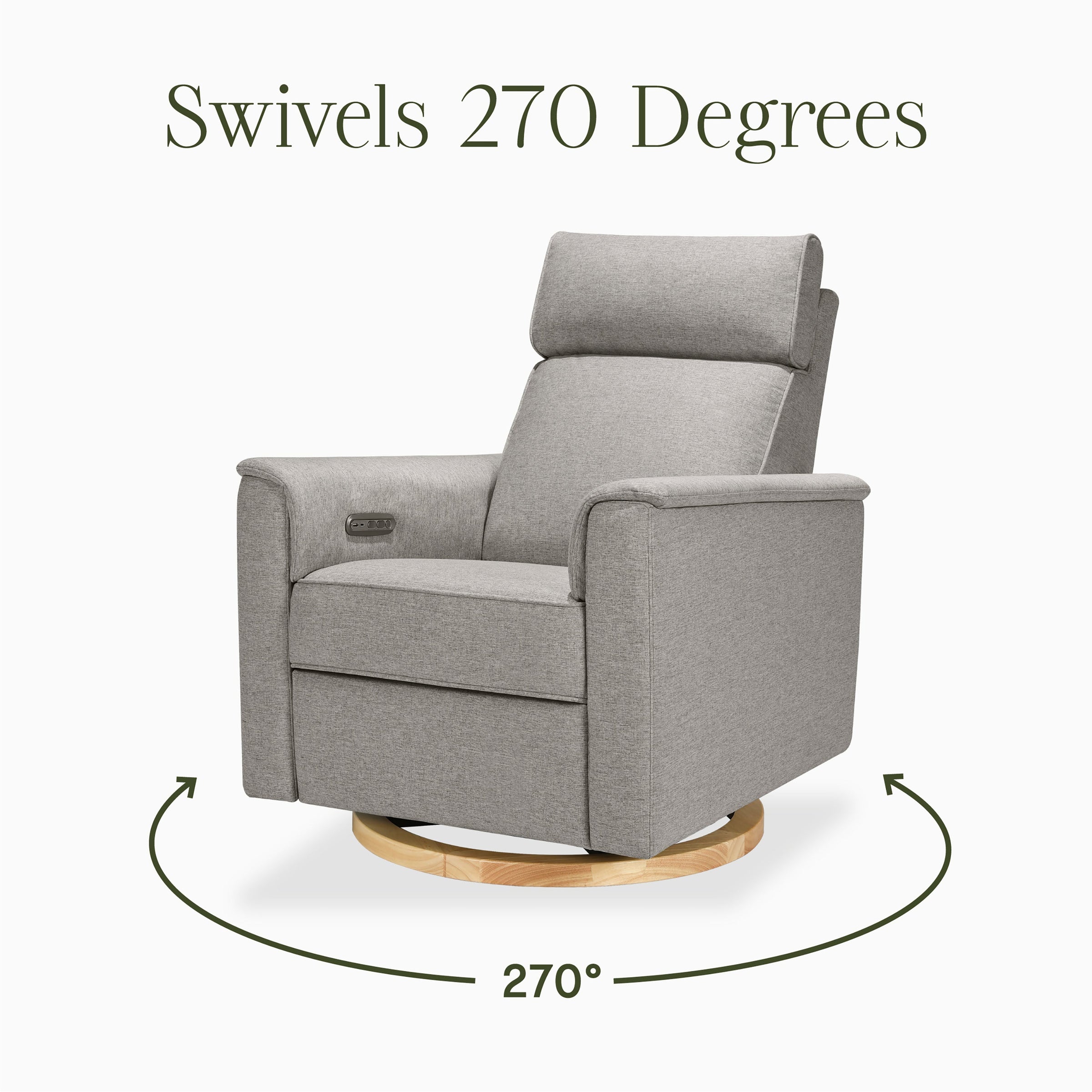 B17186PGEWLB,Willa Plus Power Glider Recliner w/ Power Headrest in Performance Grey Eco-Weave w/Light Wood Base